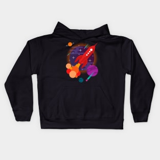 Red Rocket ship exploring space Kids Hoodie